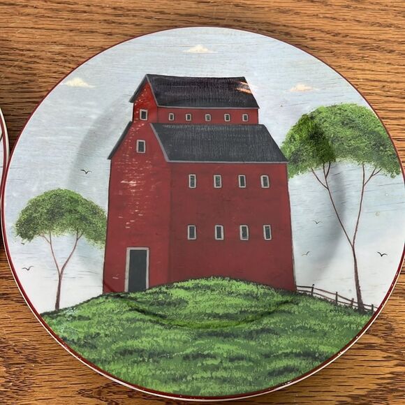 Vintage Warren Kimble Collection "Barns" Salad Plates By Sakura set of 2 - Picture 2 of 5